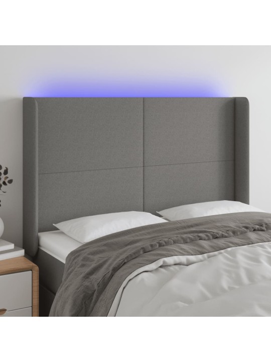 Gultas galvgalis ar LED, 147x16x118/128 cm, tumši pelēks audums