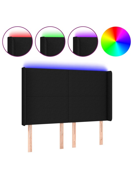 Gultas galvgalis ar LED, 147x16x118/128 cm, melns audums