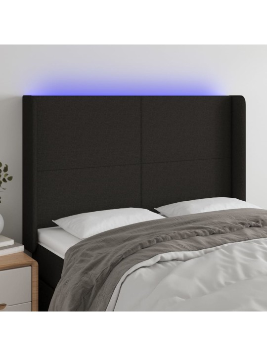 Gultas galvgalis ar LED, 147x16x118/128 cm, melns audums