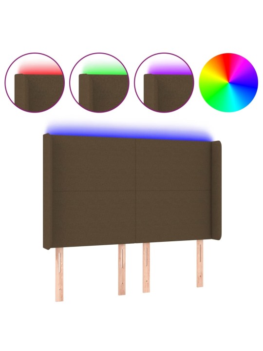 Gultas galvgalis ar LED, 147x16x118/128 cm, tumši brūns audums