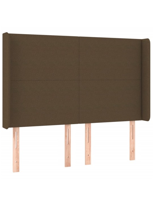 Gultas galvgalis ar LED, 147x16x118/128 cm, tumši brūns audums