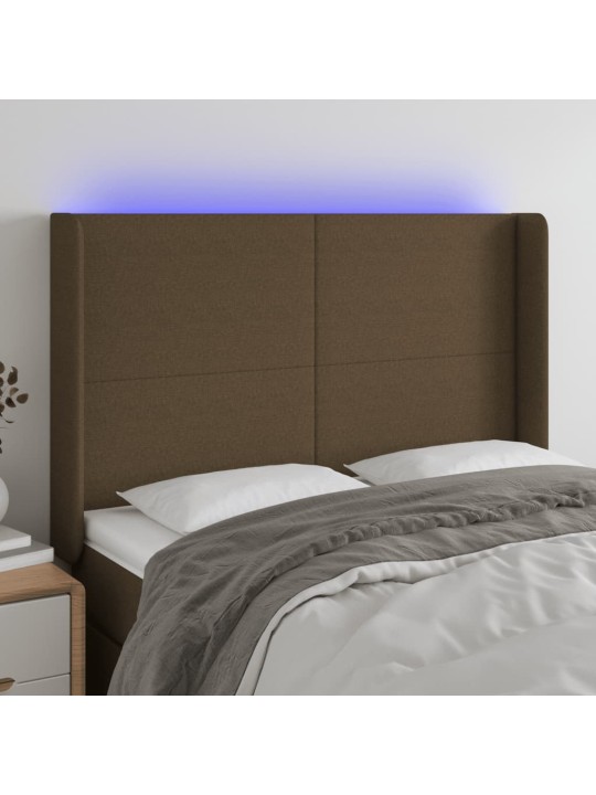 Gultas galvgalis ar LED, 147x16x118/128 cm, tumši brūns audums
