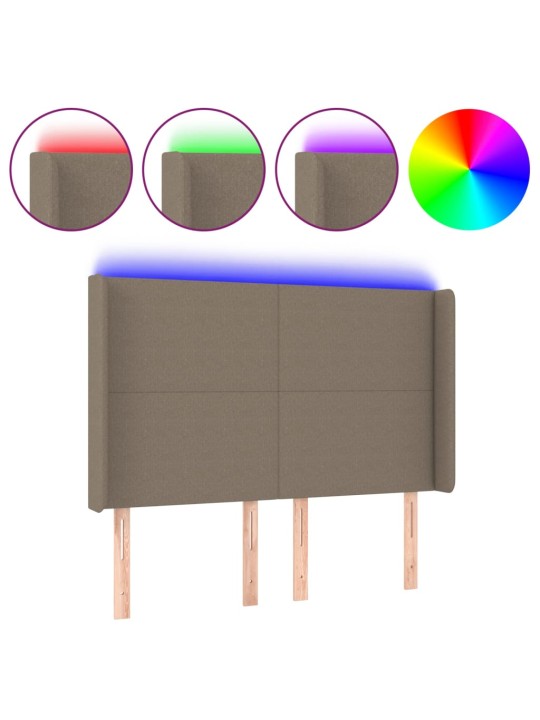 Gultas galvgalis ar LED, 147x16x118/128 cm, pelēkbrūns audums