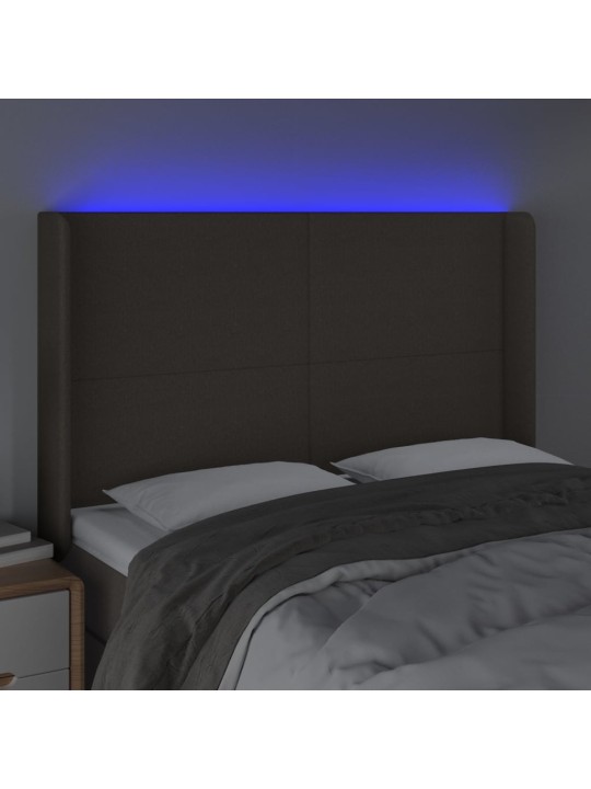 Gultas galvgalis ar LED, 147x16x118/128 cm, pelēkbrūns audums