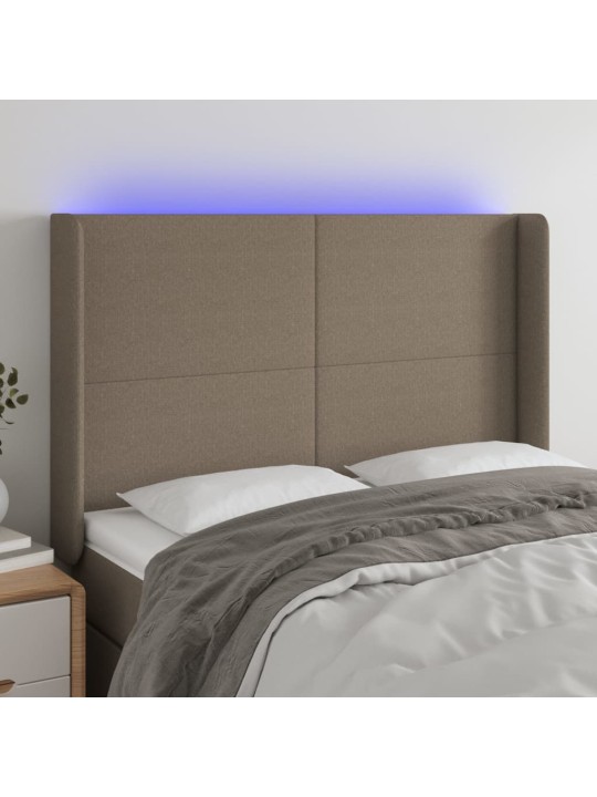 Gultas galvgalis ar LED, 147x16x118/128 cm, pelēkbrūns audums