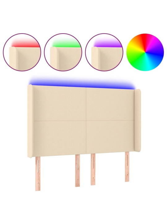 Gultas galvgalis ar led, 147x16x118/128 cm, krēmkrāsas audums