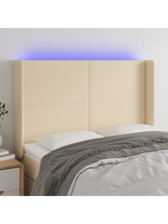 Gultas galvgalis ar led, 147x16x118/128 cm, krēmkrāsas audums