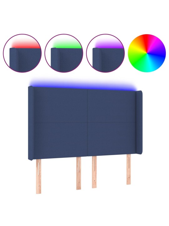 Gultas galvgalis ar LED, 147x16x118/128 cm, zils audums