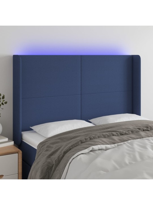 Gultas galvgalis ar LED, 147x16x118/128 cm, zils audums