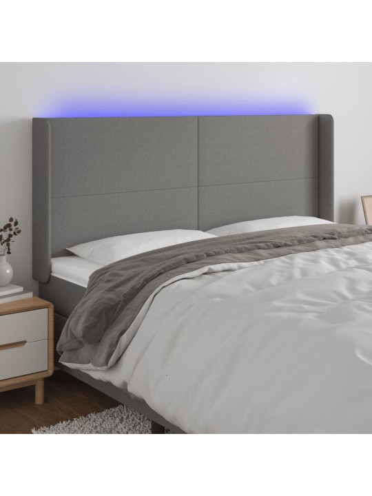 Gultas galvgalis ar LED, 163x16x118/128 cm, tumši pelēks audums