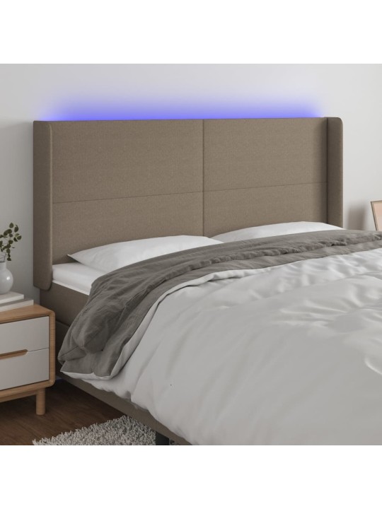 Gultas galvgalis ar LED, 163x16x118/128 cm, pelēkbrūns audums