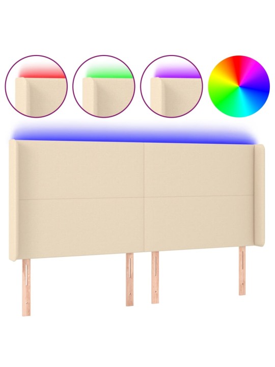 Gultas galvgalis ar LED, 163x16x118/128 cm, krēmkrāsas audums
