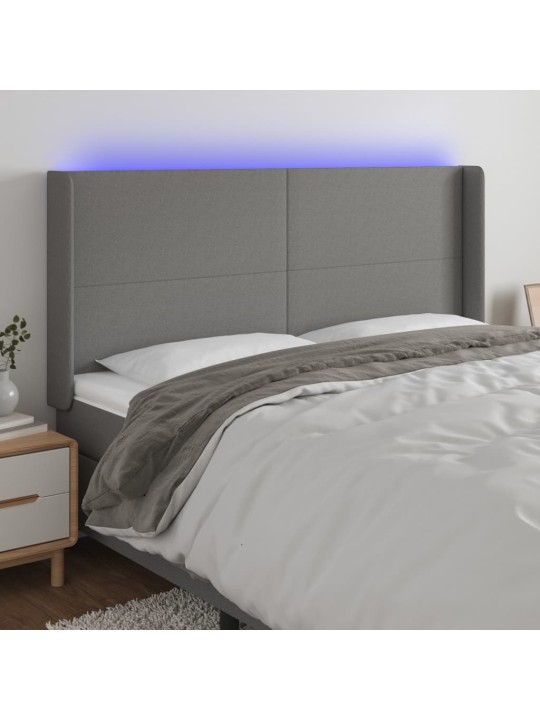 Gultas galvgalis ar LED, 183x16x118/128 cm, tumši pelēks audums