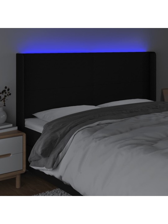 Gultas galvgalis ar led, 183x16x118/128 cm, melns audums