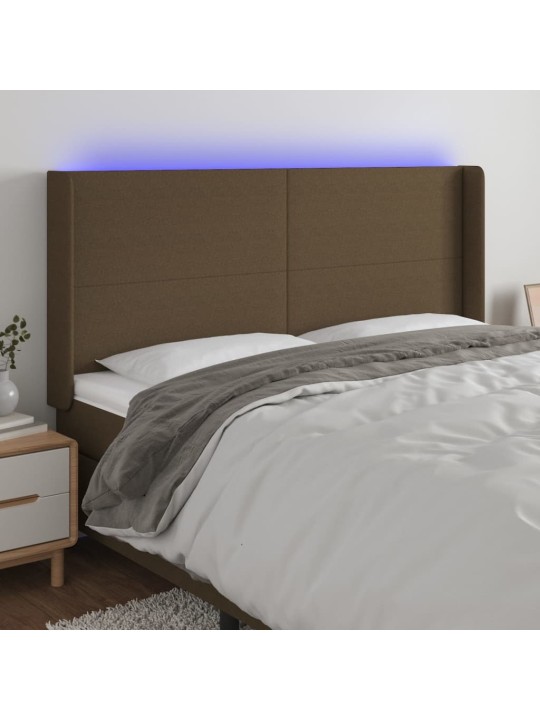 Gultas galvgalis ar led, 183x16x118/128 cm, tumši brūns audums