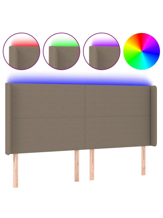 Gultas galvgalis ar led, 183x16x118/128 cm, pelēkbrūns audums