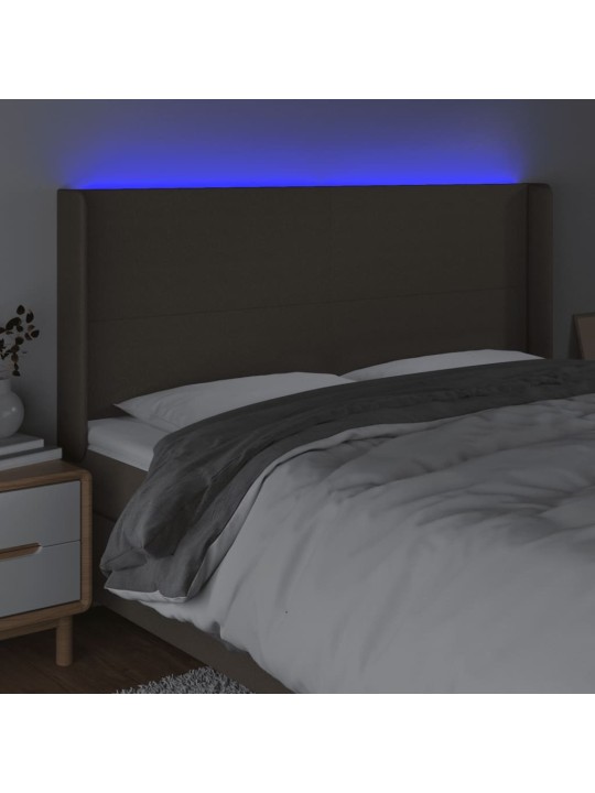 Gultas galvgalis ar led, 183x16x118/128 cm, pelēkbrūns audums