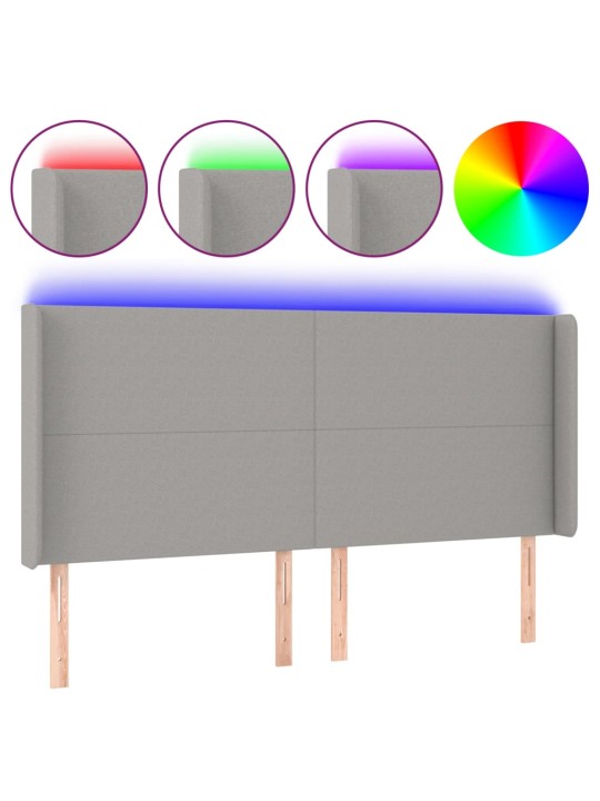 Gultas galvgalis ar led, 203x16x118/128 cm, gaiši pelēks audums
