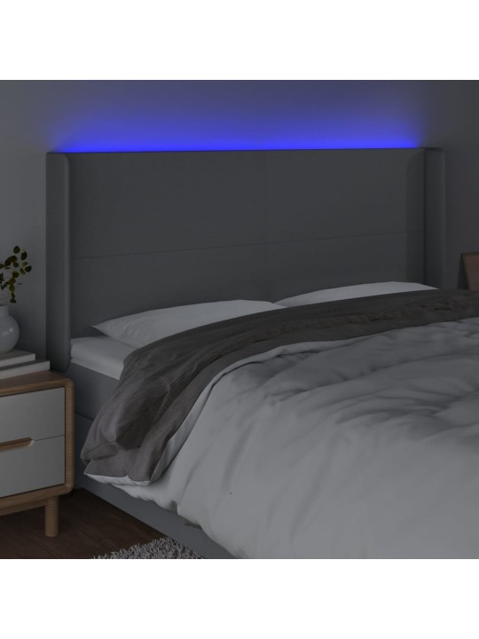 Gultas galvgalis ar led, 203x16x118/128 cm, gaiši pelēks audums