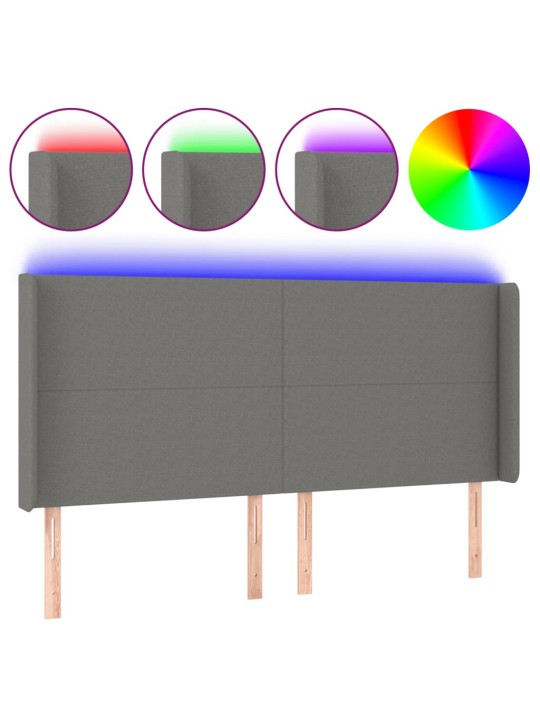 Gultas galvgalis ar led, 203x16x118/128 cm, tumši pelēks audums