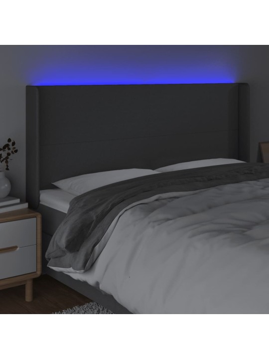 Gultas galvgalis ar led, 203x16x118/128 cm, tumši pelēks audums