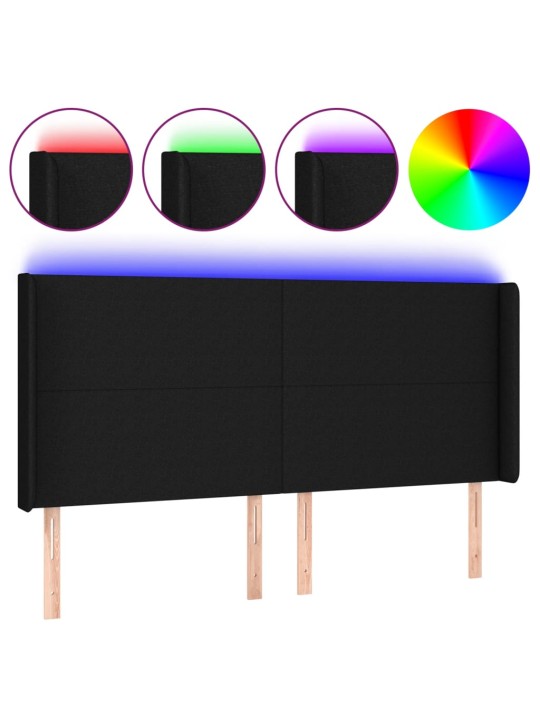 Gultas galvgalis ar led, 203x16x118/128 cm, melns audums