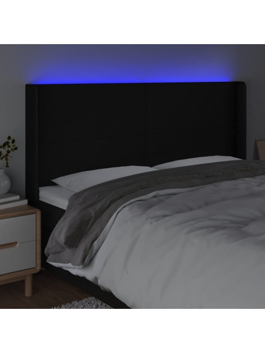 Gultas galvgalis ar led, 203x16x118/128 cm, melns audums