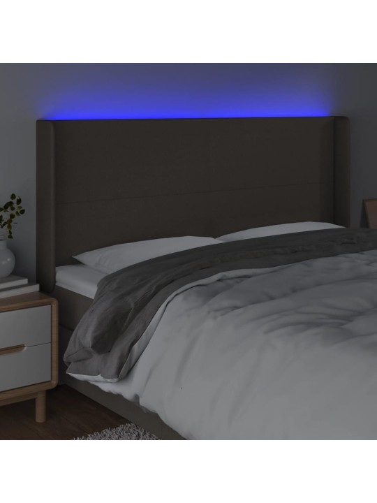 Gultas galvgalis ar led, 203x16x118/128 cm, pelēkbrūns audums