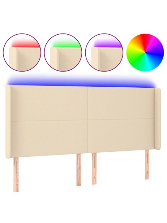 Gultas galvgalis ar led, 203x16x118/128 cm, krēmkrāsas audums