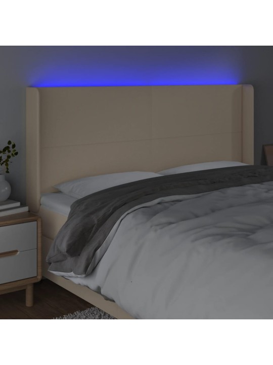 Gultas galvgalis ar led, 203x16x118/128 cm, krēmkrāsas audums