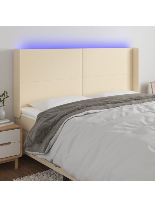 Gultas galvgalis ar led, 203x16x118/128 cm, krēmkrāsas audums