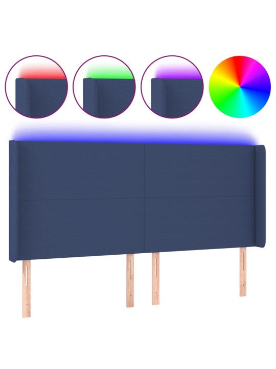 Gultas galvgalis ar led, 203x16x118/128 cm, zils audums