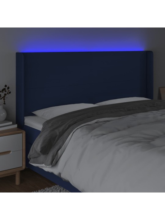 Gultas galvgalis ar led, 203x16x118/128 cm, zils audums