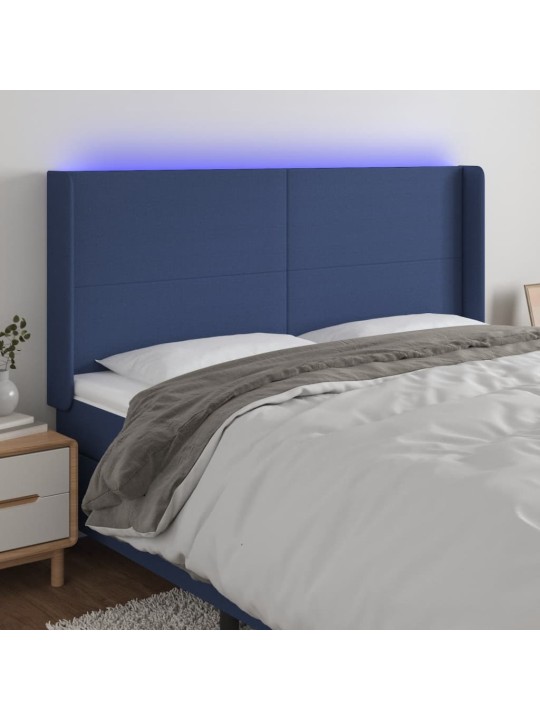 Gultas galvgalis ar led, 203x16x118/128 cm, zils audums