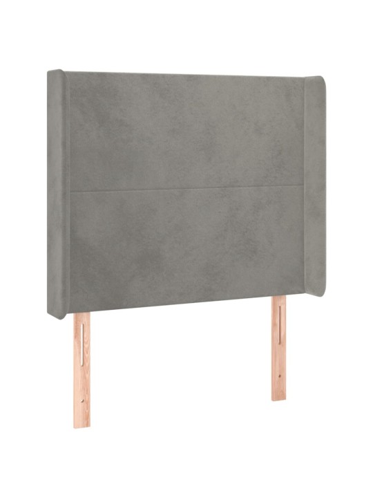Gultas galvgalis ar led, 83x16x118/128 cm, gaiši pelēks samts