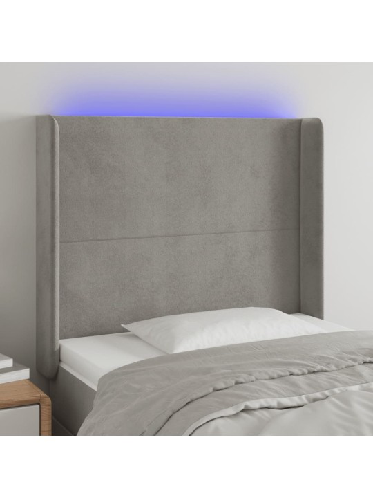 Gultas galvgalis ar led, 83x16x118/128 cm, gaiši pelēks samts
