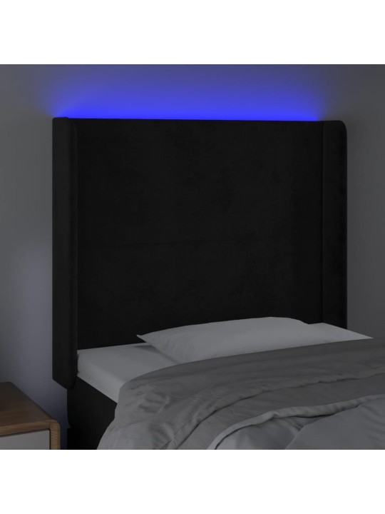Gultas galvgalis ar led, 83x16x118/128 cm, melns samts