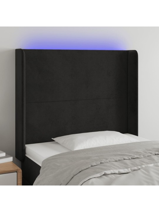 Gultas galvgalis ar led, 83x16x118/128 cm, melns samts