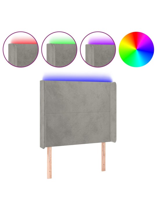 Gultas galvgalis ar led, 93x16x118/128 cm, gaiši pelēks samts