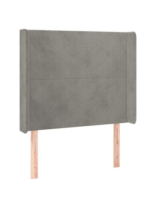 Gultas galvgalis ar led, 93x16x118/128 cm, gaiši pelēks samts