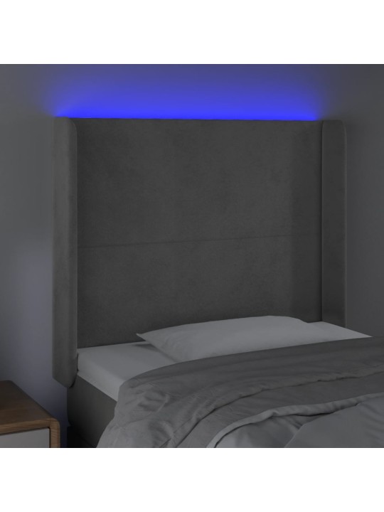 Gultas galvgalis ar led, 93x16x118/128 cm, gaiši pelēks samts