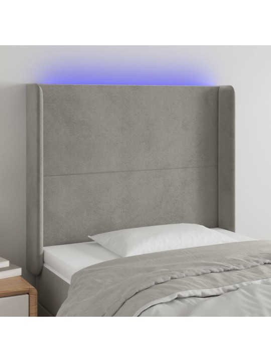 Gultas galvgalis ar led, 93x16x118/128 cm, gaiši pelēks samts