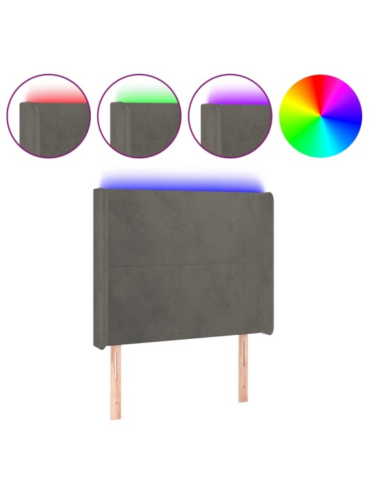 Gultas galvgalis ar led, 93x16x118/128 cm, tumši pelēks samts