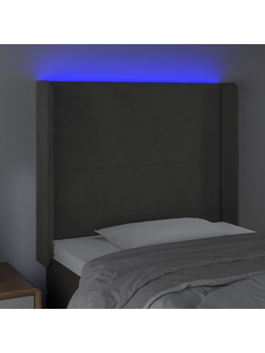 Gultas galvgalis ar led, 93x16x118/128 cm, tumši pelēks samts