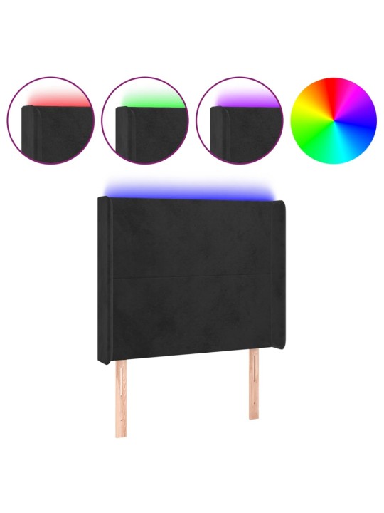 Gultas galvgalis ar led, 93x16x118/128 cm, melns samts