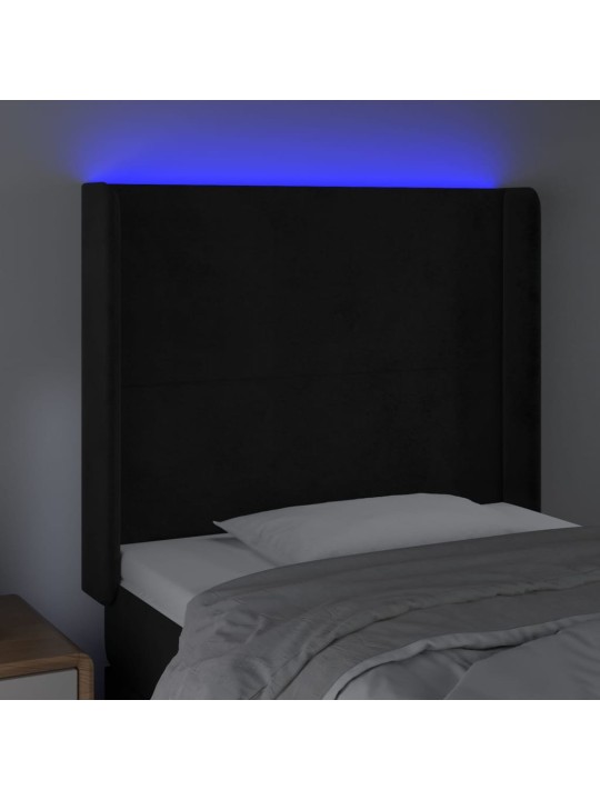Gultas galvgalis ar led, 93x16x118/128 cm, melns samts