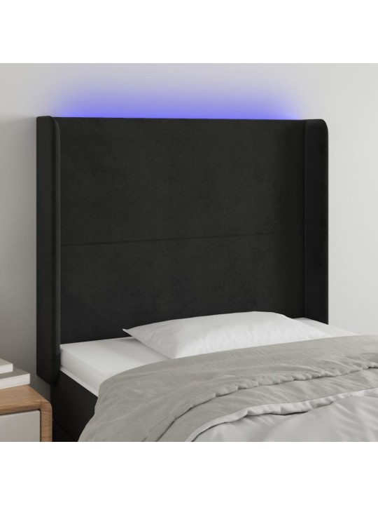 Gultas galvgalis ar led, 93x16x118/128 cm, melns samts