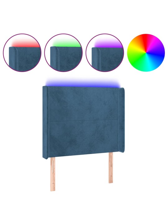 Gultas galvgalis ar led, 93x16x118/128 cm, tumši zils samts