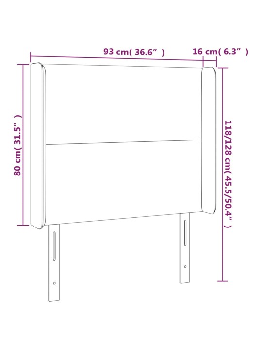 Gultas galvgalis ar led, 93x16x118/128 cm, tumši zils samts