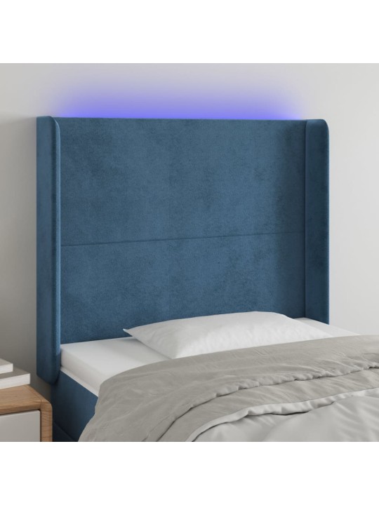 Gultas galvgalis ar led, 93x16x118/128 cm, tumši zils samts